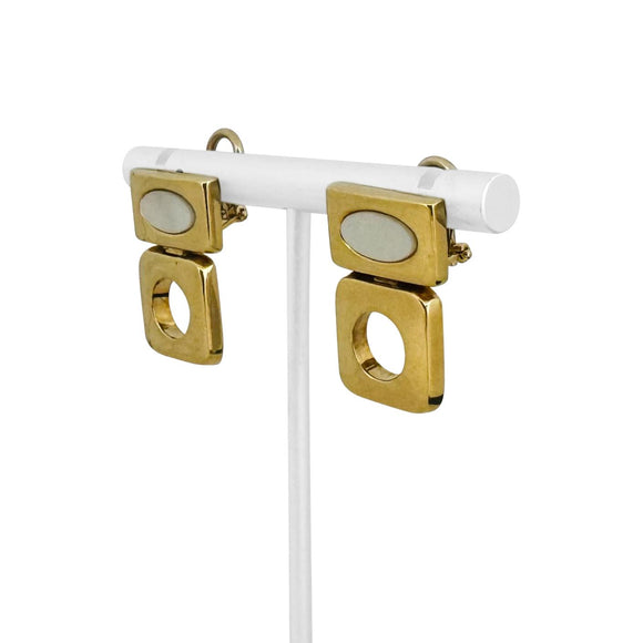 18k Yellow Gold and Mother of Pearl 9.5g Vintage Dangle Earrings Italy