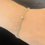 Brand New 14k White Gold and Diamond Clover Station Flex Bangle Bracelet 7"