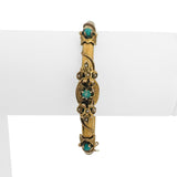 14k Yellow Gold 14.8g Turquoise and Seed Pearl Vintage Bangle Bracelet 6.5"