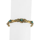 14k Yellow Gold 14.8g Turquoise and Seed Pearl Vintage Bangle Bracelet 6.5"