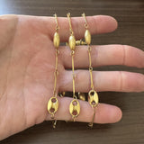 18k Yellow Gold 24.7g Long Bar Link Mariner Bead Station Necklace Italy 31"