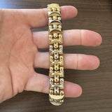 14k Yellow and White Gold 36.6g Thick Fancy Ball Link Bracelet Italy 7.5"