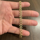 14k Yellow Gold 9.8g Solid Diamond Cut 8mm Heart Link Bracelet 7"