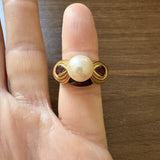 18k Yellow Gold Pearl Red Garnet and Enamel Vintage Ring Size 6.25