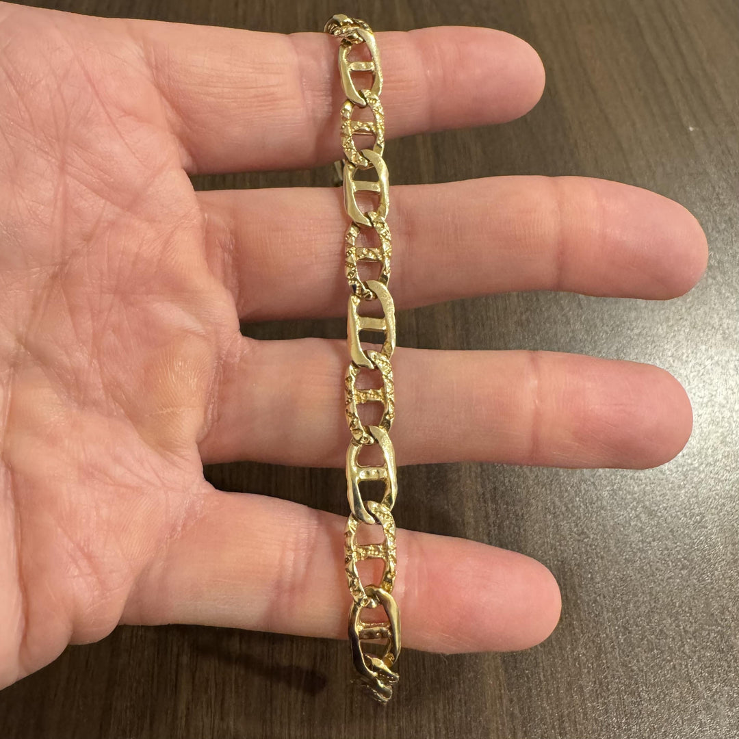 14k Yellow Gold 16.6g Semi Solid Men's 7.5mm Mariner Link Bracelet Italy 8.25"