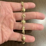 14k Yellow Gold 8.5g Sun Moon Earth Stars Charm Bracelet 7.25"