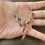 18k White Gold Mulit Color Tourmaline and Diamond Drop Necklace Italy 16.5"