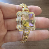 14k Yellow Gold Mystic Topaz and 1.25cttw Diamond Heavy Bangle Bracelet 7.25"