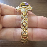 14k Yellow Gold Mystic Topaz and 1.25cttw Diamond Heavy Bangle Bracelet 7.25"