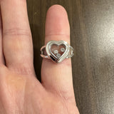 18k White Gold and Floating Diamonds 11.4g Heart Ring Size 6.5