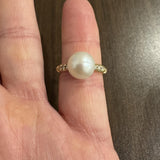 14k Yellow Gold Pearl and Diamond Ring Size 7.5