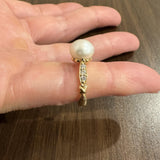 14k Yellow Gold Pearl and Diamond Ring Size 7.5