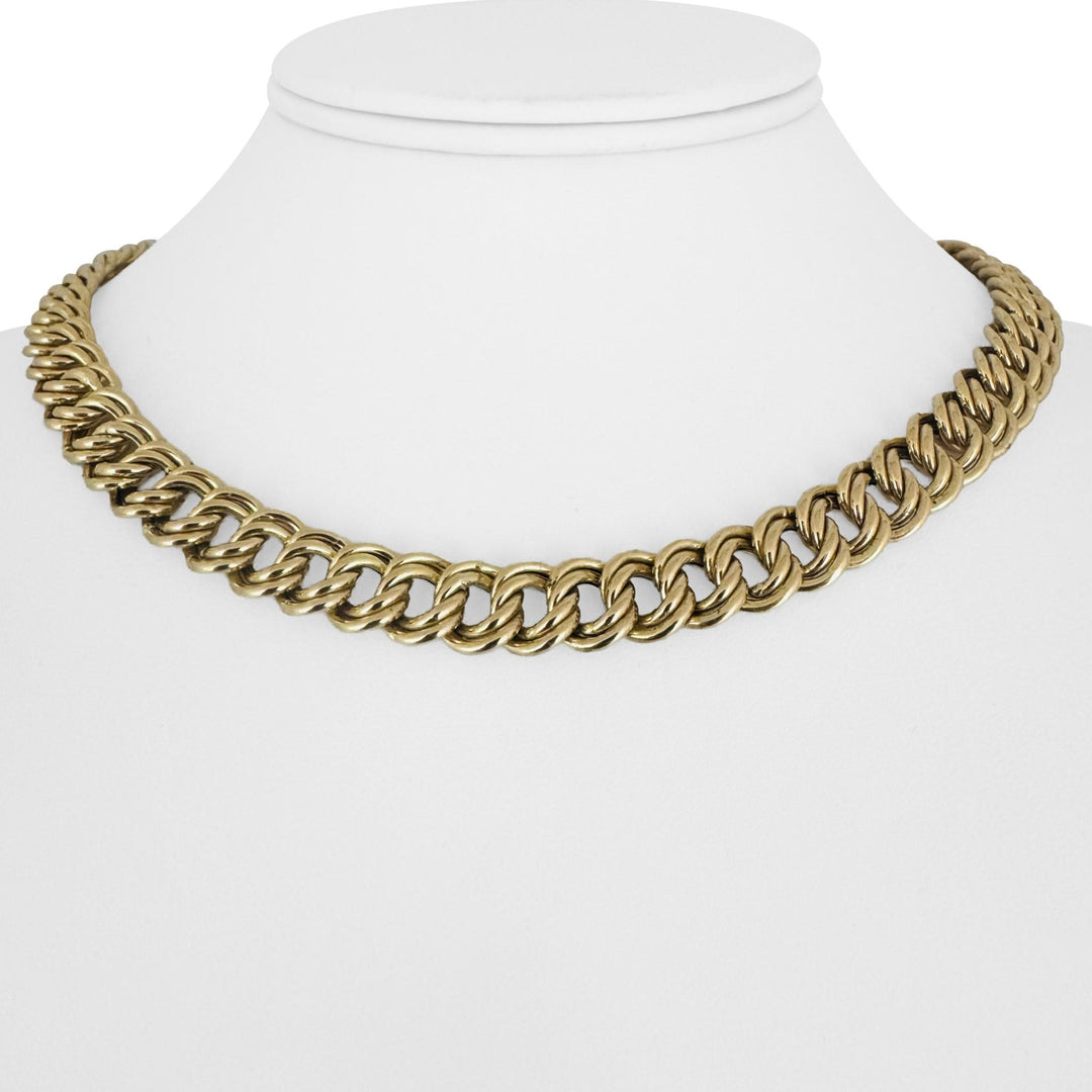 14K Yellow Gold 27.3g Ladies Vintage 10mm Double Curb Link Necklace Italy 16.5"