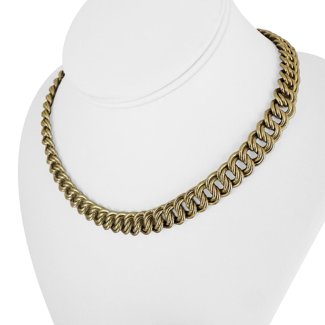 14K Yellow Gold 27.3g Ladies Vintage 10mm Double Curb Link Necklace Italy 16.5"