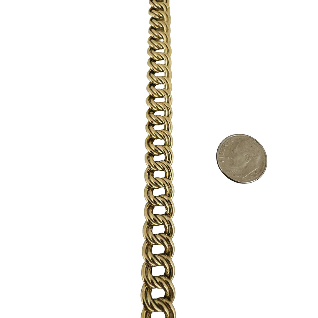 14K Yellow Gold 27.3g Ladies Vintage 10mm Double Curb Link Necklace Italy 16.5"