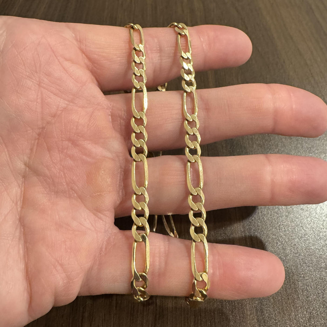 14k Yellow Gold 19.3g Semi Solid 5.5mm Figaro Link Chain Necklace Italy 18.5"