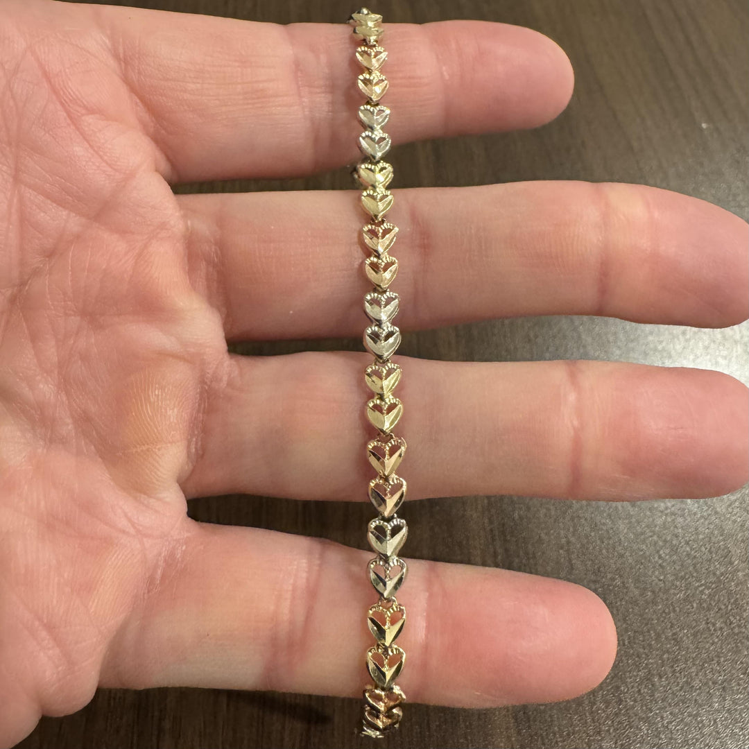 14k Yellow White and Rose Gold 6g Diamond Cut Link Bracelet 7.25"