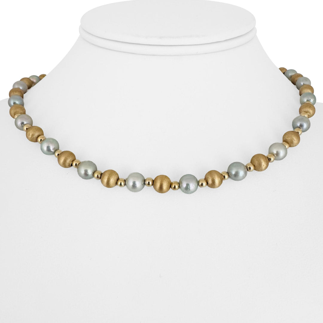 14k Yellow Gold and Tahitian Pearls 12.2g Ball Bead Necklace 16"