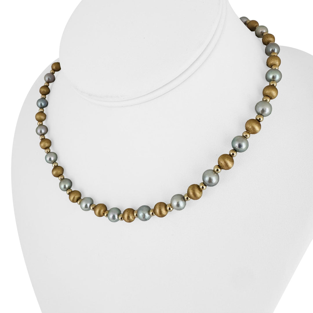 14k Yellow Gold and Tahitian Pearls 12.2g Ball Bead Necklace 16"