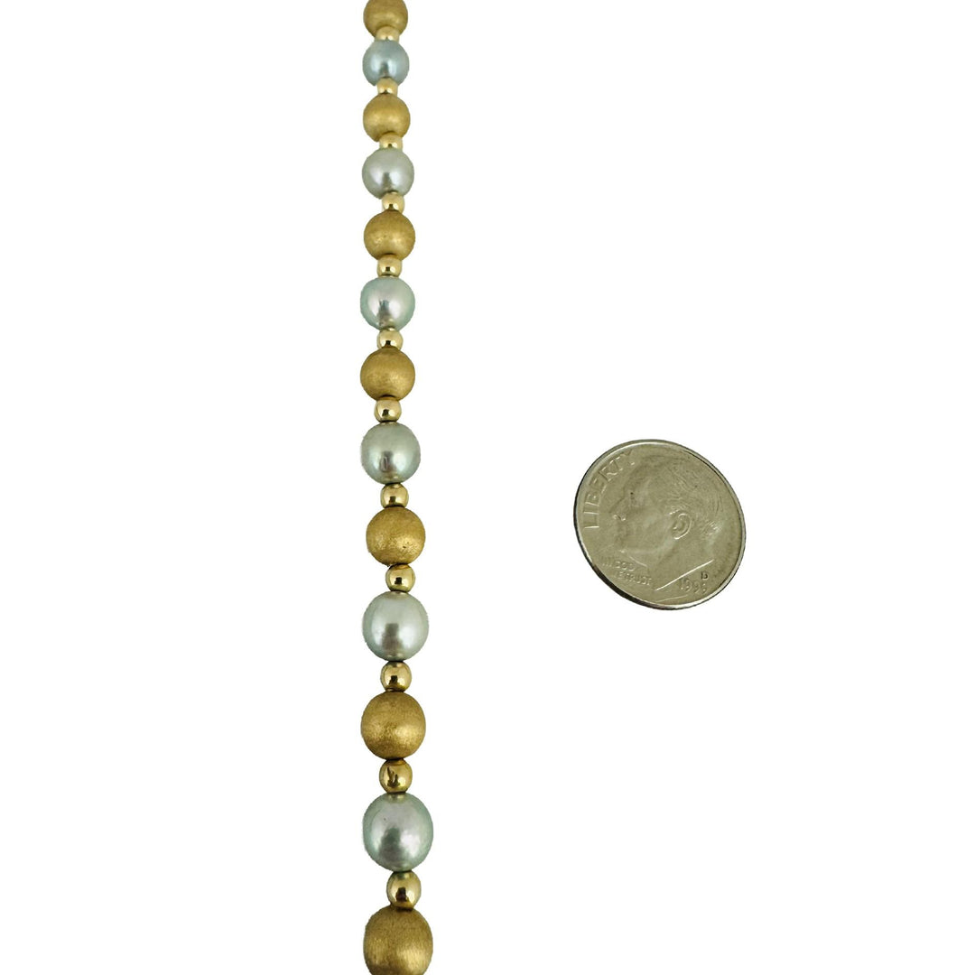 14k Yellow Gold and Tahitian Pearls 12.2g Ball Bead Necklace 16"