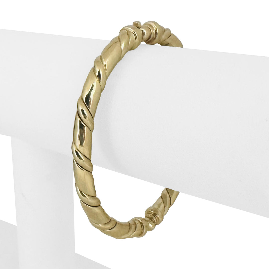14k Yellow Gold 23.8g Solid Heavy 5.5mm Twisted Bangle Bracelet Italy 6.75"