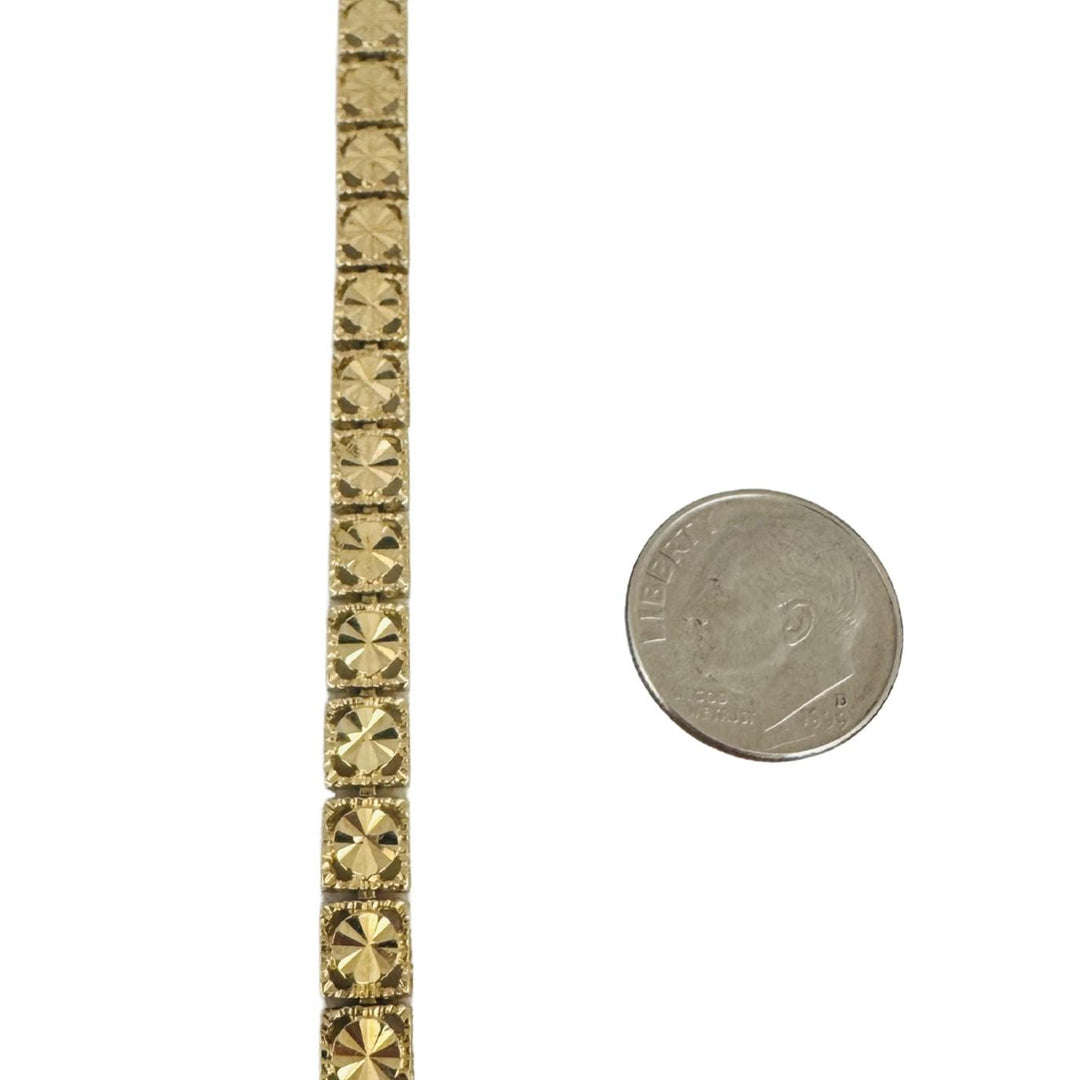 14k Yellow Gold 8.7g Vintage 5mm Diamond Cut Circle Link Bracelet 7.25"