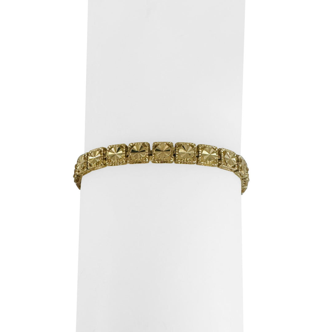 14k Yellow Gold 8.7g Vintage 5mm Diamond Cut Circle Link Bracelet 7.25"