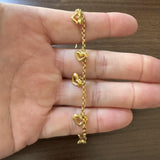 24k Pure Yellow Gold 7.6g Rolo Link Bracelet with Heart Charms 7"