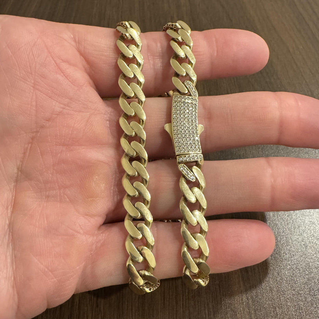 14k Yellow Gold 26.8g Semi Solid Cuban Link CZ Clasp Chain Necklace Italy 17.5"