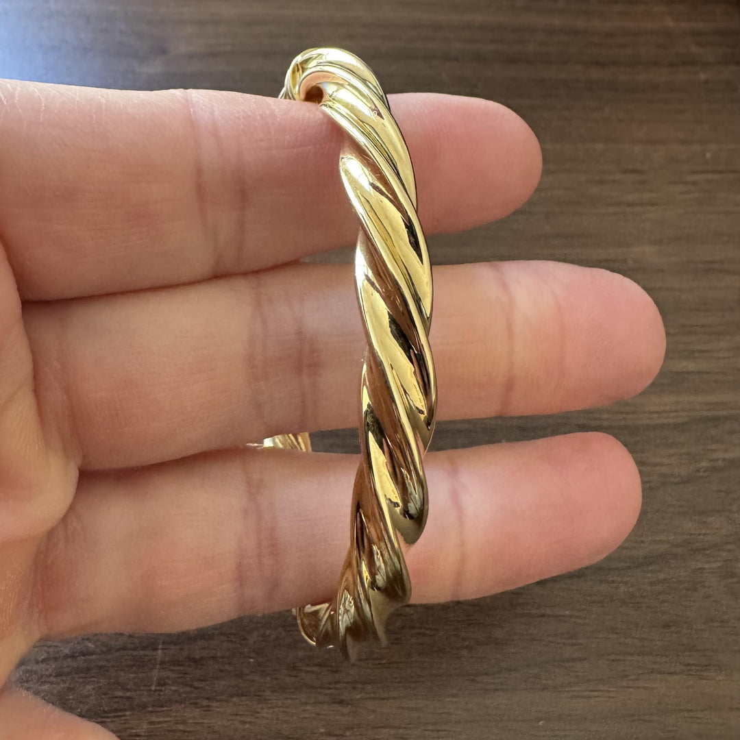 18k Yellow Gold 11g Vintage Milor 7.5mm Spiral Twisted Bangle Bracelet Italy 7"