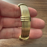 18k Yellow Gold 37.3g Solid Heavy Vintage Ribbed Cuff Bracelet Italy 6.75"
