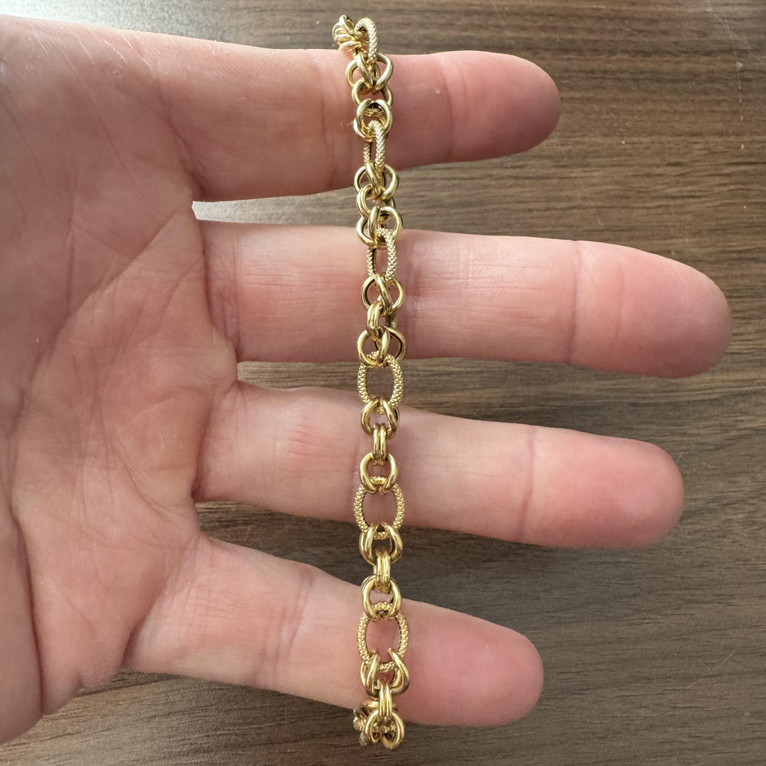 18k Yellow Gold 12g Vintage UnoAErre 7.5mm Fancy Circle Link Bracelet Italy 7.5"