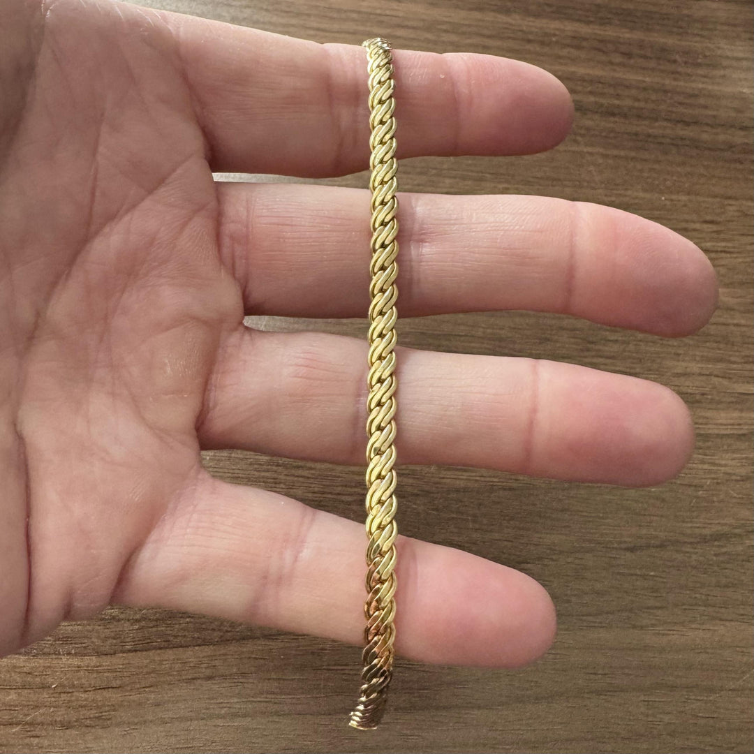 18k Yellow Gold 4.8g Vintage Milor 5mm Flattened Fancy Link Bracelet Italy 7"