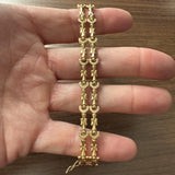 18k Yellow Gold 15.4g Vintage 12mm Two Row Fancy Link Bracelet Italy 7.25"