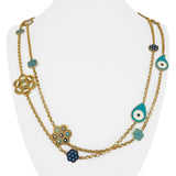 21k Yellow Gold and Enamel Very Long Evil Eye Rolo Link Station Necklace 62"