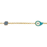 21k Yellow Gold and Enamel Very Long Evil Eye Rolo Link Station Necklace 62"