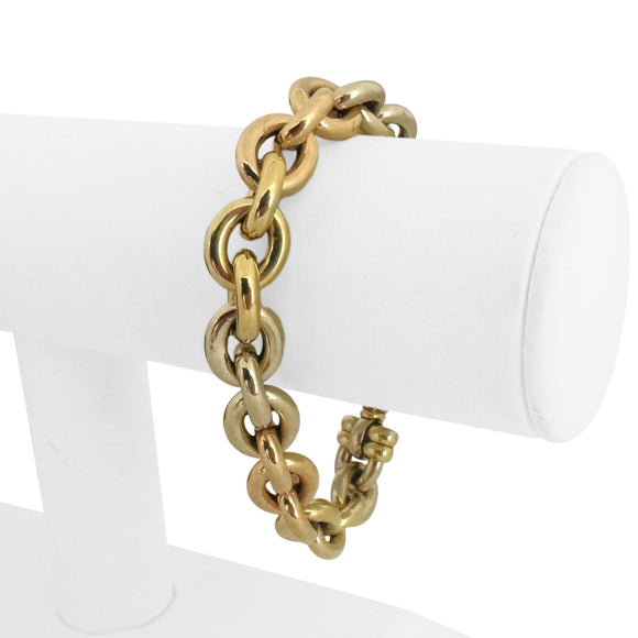 18k Yellow White and Rose Gold 26g Tri Tone Cable Link Bracelet 7.5