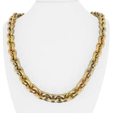 18k Yellow White and Rose Gold 68g Tri Tone Cable Link Necklace 24"