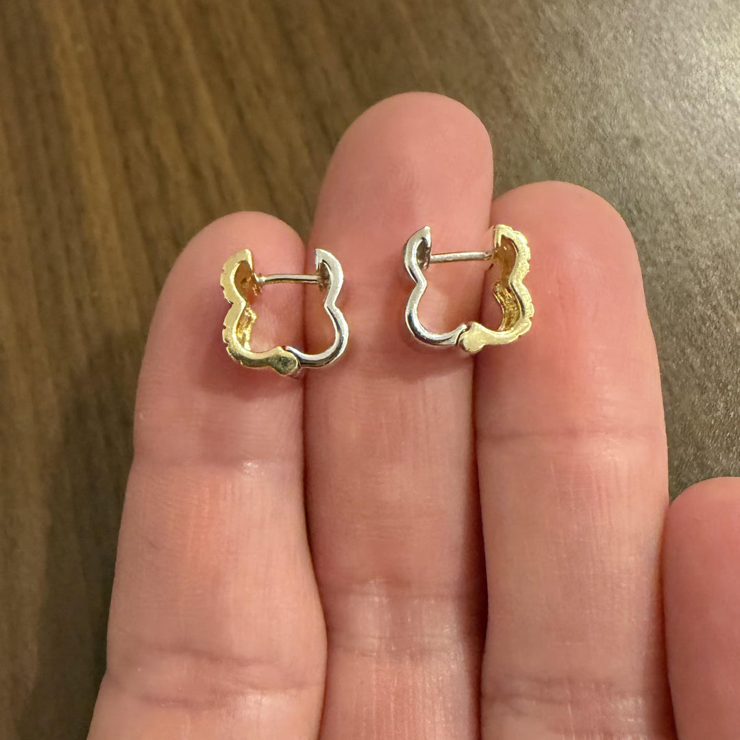 18k Yellow and White Gold 0.20cttw Diamond Solid Huggie Earrings
