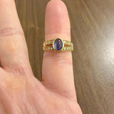18k Yellow Gold Cabochon Sapphire and Diamond Vintage Ring Italy Size 6