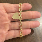 14k Yellow Gold 7.4g Hollow Cable Link Bracelet with Heart Charm 7.25"
