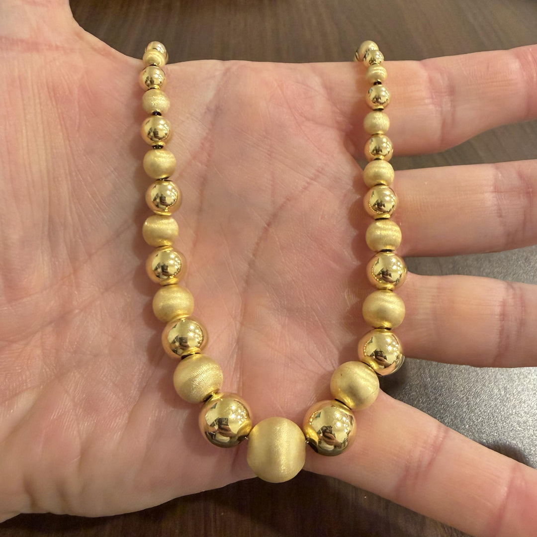 14k Yellow Gold 13.3g Hollow Graduated Ball Bead Necklace Italy 16.5"
