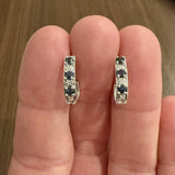 14k White Gold Blue Sapphire and Diamond Crescent Half Hoop Earrings