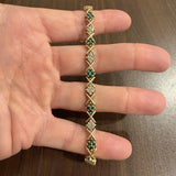 14k Yellow Gold Emerald and 1cttw Diamond Floral X Link Bracelet 7"