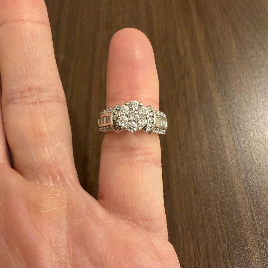 14k White Gold and 2cttw Pave Diamond Cluster Ring Size 5