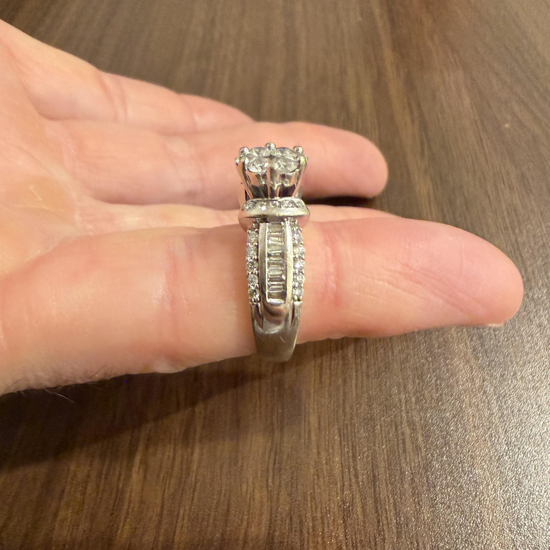 14k White Gold and 2cttw Pave Diamond Cluster Ring Size 5