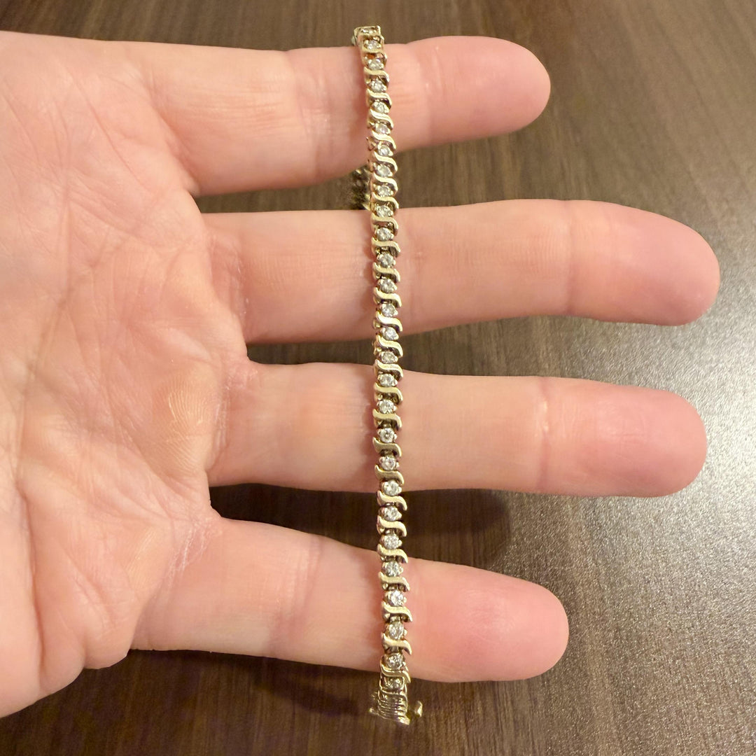 14k Yellow Gold and 1cttw Diamond Vintage S Link Tennis Bracelet 7"
