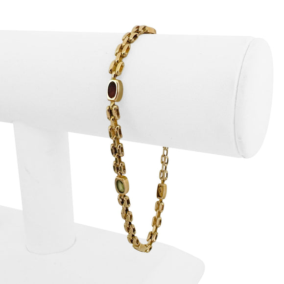 14k Yellow Gold and Multi Gemstone 8.9g Panther Link Bracelet 8.5