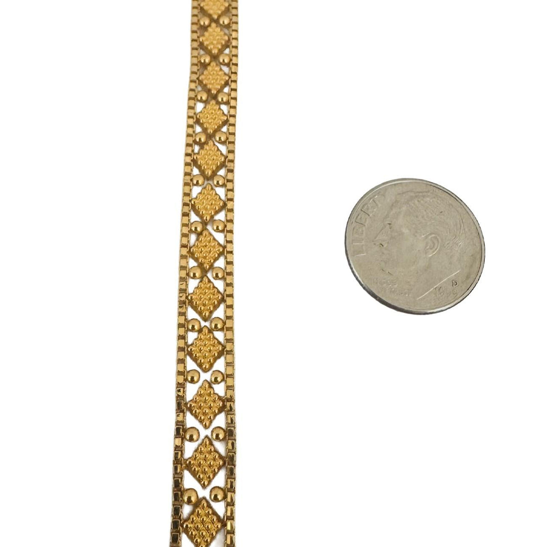 22k Yellow Gold 9g Solid 7mm Fancy Beaded Link Bracelet 7.25"