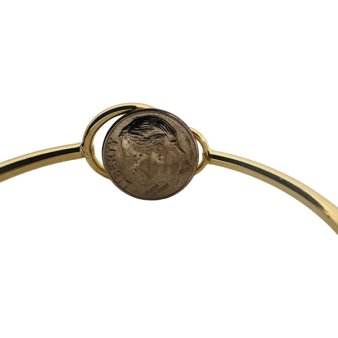 14k Yellow Gold 4g Hollow Light Circle Bypass Design Bangle Bracelet Italy 6.5"